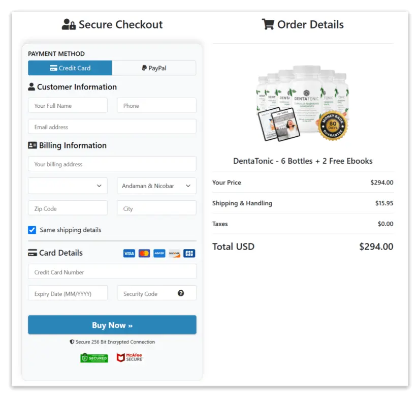 DentaTonic Checkout Page